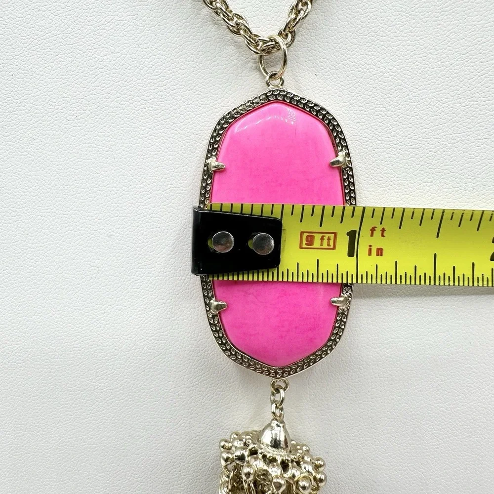 Kendra Scott Rayne Necklace Hot Pink Neon Tassel Pendant Long Goldtone Chain